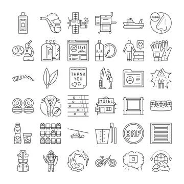 Set of diverse outline linear vector icons Stock Illustration