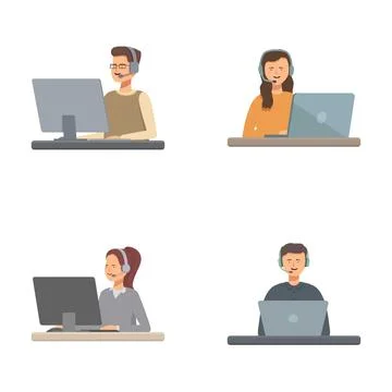 Set of diverse people working on computers Stock Illustration