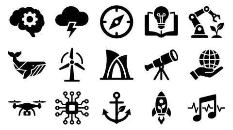 Set of diverse science technology nature with collection fifteen distinct Stockillustratie