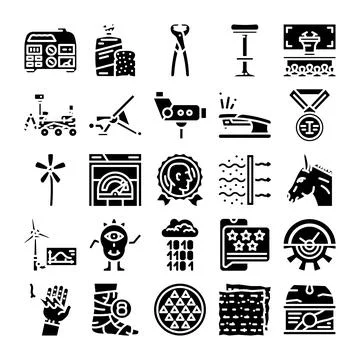 Set of diverse vector glyph icons for various concepts Illustrazione stock