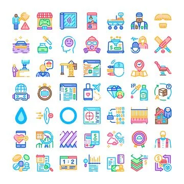 Set of diverse vector icons depicting various concepts Illustrazione stock