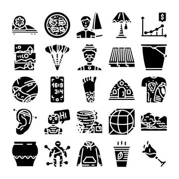 Set of diverse vector icons depicting various concepts Ilustración de archivo