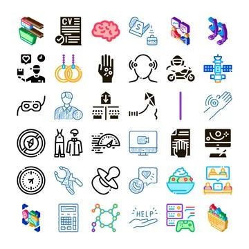 Set of diverse vector icons illustrating various concepts Ilustração Stock