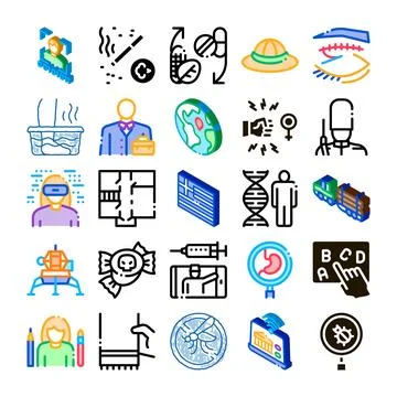 Set of diverse vector icons illustrating various concepts Stock Illustration