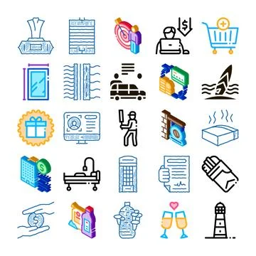 Set of diverse vector icons illustrating various concepts Stock Illustration