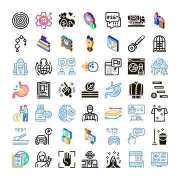 Set of diverse vector line glyph icons Stock Illustration