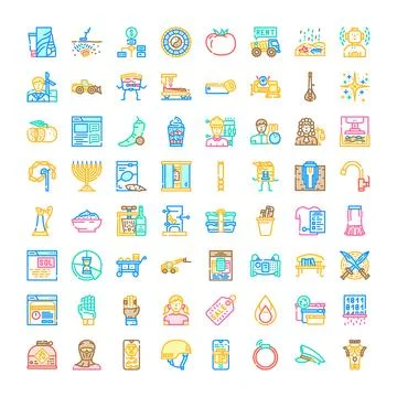 Set of diverse vector line icons illustrating various concepts Stock Illustration
