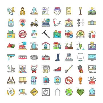 Set of diverse vector line icons illustrating various concepts Stock Illustration