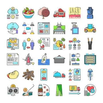 Set of diverse vector line icons showing various concepts Illustrazione stock