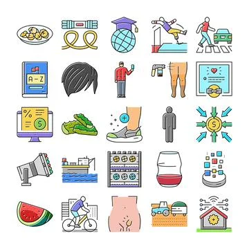 Set of diverse vector line icons illustrating various everyday concepts Stock Illustration