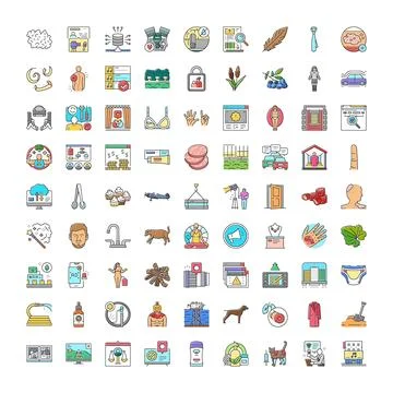 Set of diverse vector line icons representing various concepts Stock Illustration