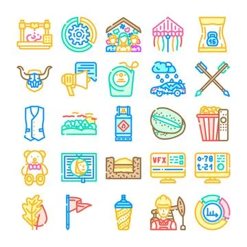Set of diverse vector outline color icons collection 库存插图
