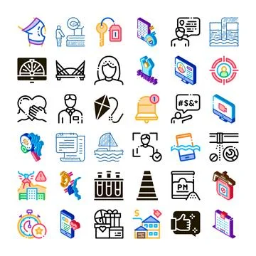Set of diverse vector pictograms illustrating various concepts Stockillustratie