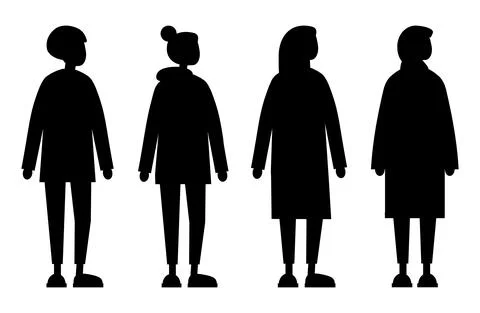Set of diverse vector women side view silhouettes. Cute and simple modern fla Stock Illustration