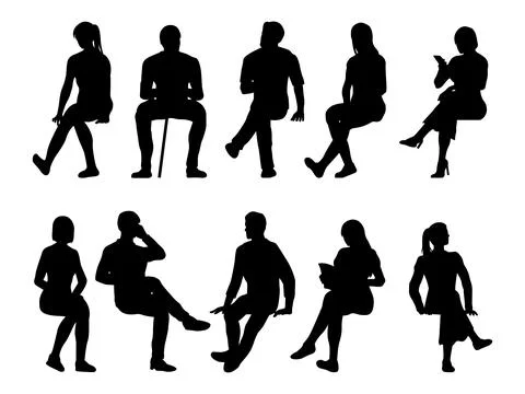 Set of diversity people sitting without chair silhouette. Ilustração Stock