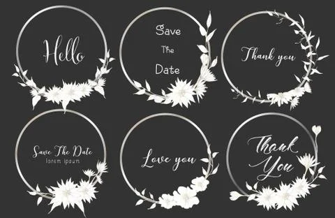 Set of dividers round frames, Hand drawn flowers, Botanical composition, Deco Stock Illustration