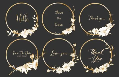 Set of dividers round frames, Hand drawn flowers, Botanical composition, Deco Stock Illustration
