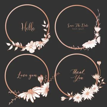 Set of dividers round frames, Hand drawn flowers, Botanical composition, Deco Stock Illustration