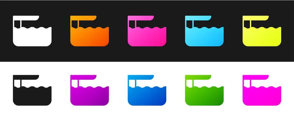 Set Diving board or springboard icon isolated on black and white background Illustrazione stock