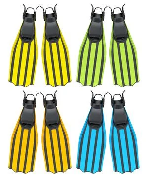 Set of diving flippers for summer holidays and snorkeling on white background. Illustrazione stock