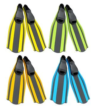 Set of diving flippers for summer holidays and snorkeling on white background Illustrazione stock