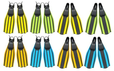 Set of diving flippers for summer holidays and snorkeling on white background Stock Illustration