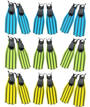 Set of diving flippers for summer holidays and snorkeling on white background Stock Illustration