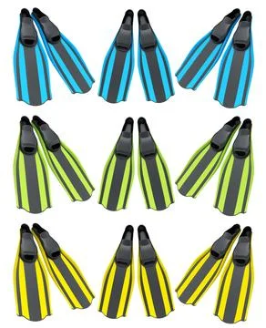Set of diving flippers for summer holidays and snorkeling on white background 库存插图