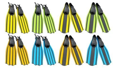 Set of diving flippers for summer holidays and snorkeling on white background Stock Photos