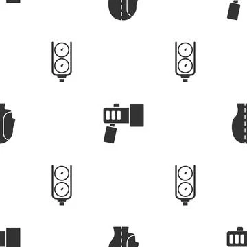 Set Diving hood, Flashlight and Gauge scale on seamless pattern. Vector イラスト素材
