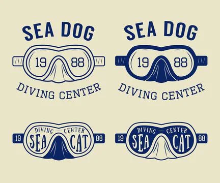 Set of diving logos, labels and slogans in vintage style. Vector illustration Иллюстрация
