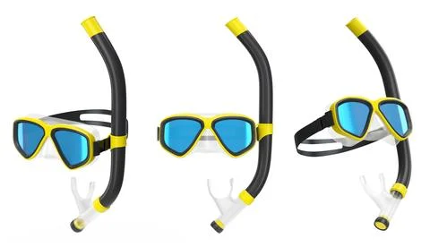 Set of diving mask and snorkel for snorkeling on white background. Illustrazione stock