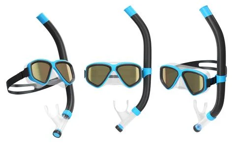 Set of diving mask and snorkel for snorkeling on white background. Illustrazione stock