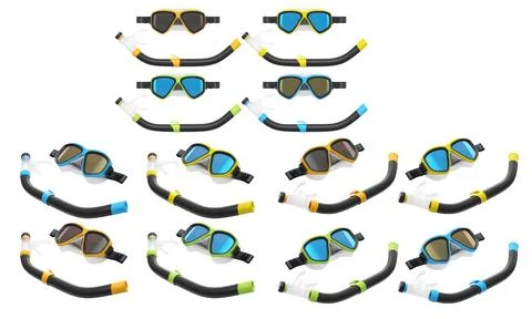 Set of diving mask and snorkel for snorkeling on white background. Stock Illustration