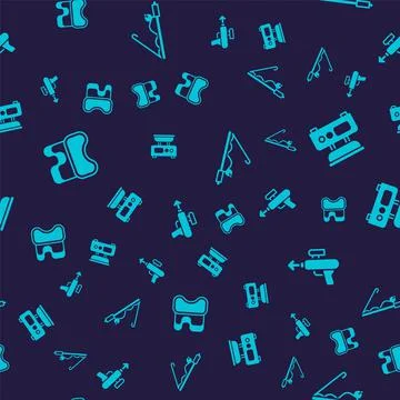 Set Diving mask, Electronic scales, Fishing rod and harpoon on seamless pattern Stock Illustration
