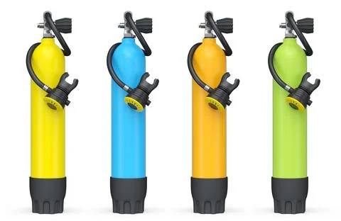 Set of diving tank full oxygen for snorkeling on white background. Illustrazione stock