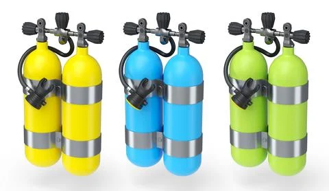 Set of diving tank full oxygen for snorkeling on white background. イラスト素材