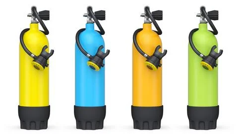 Set of diving tank full oxygen for snorkeling on white background. 스톡 일러스트