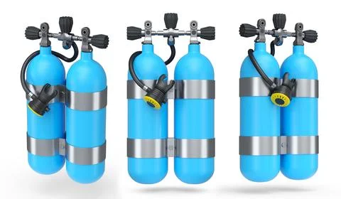 Set of diving tank full oxygen for snorkeling on white background. Illustrazione stock
