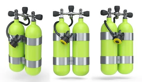 Set of diving tank full oxygen for snorkeling on white background. Illustrazione stock