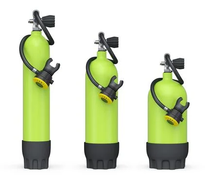 Set of diving tank full oxygen for snorkeling on white background. Illustrazione stock