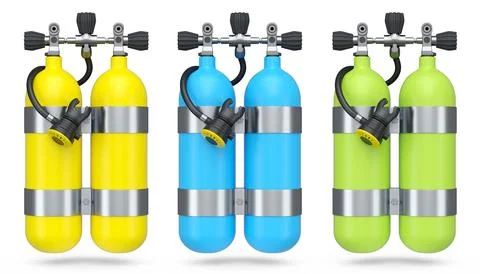 Set of diving tank full oxygen for snorkeling on white background. Stockillustratie
