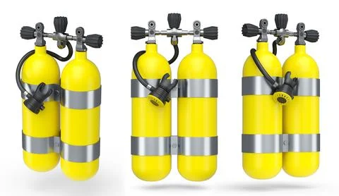 Set of diving tank full oxygen for snorkeling on white background. 스톡 일러스트