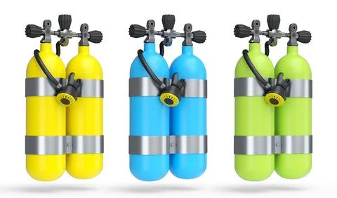 Set of diving tank full oxygen for snorkeling on white background. イラスト素材