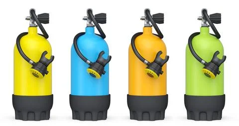 Set of diving tank full oxygen for snorkeling on white background. 스톡 일러스트