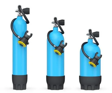 Set of diving tank full oxygen for snorkeling on white background. Illustrazione stock