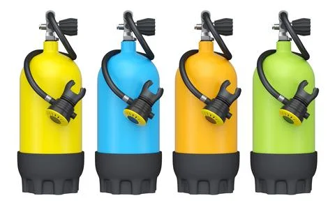 Set of diving tank full oxygen for snorkeling on white background. Illustrazione stock
