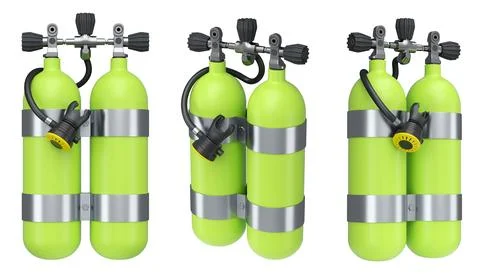 Set of diving tank full oxygen for snorkeling on white background. Stock Illustration
