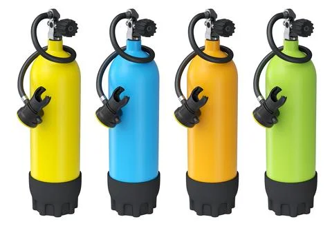 Set of diving tank full oxygen for snorkeling on white background. Illustrazione stock