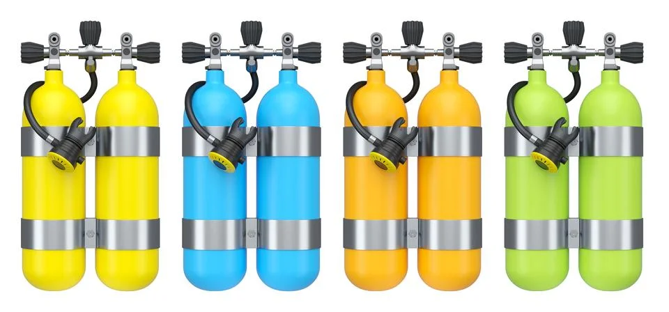 Set of diving tank full oxygen for snorkeling on white background. Stockillustratie
